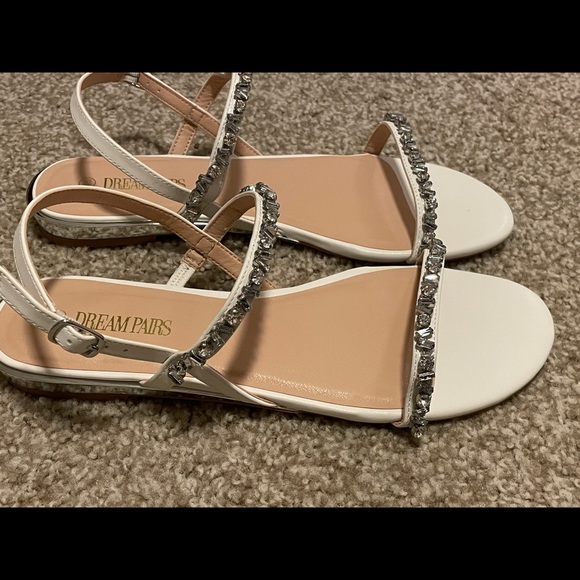DREAM PAIRS Summer Shoes Strappy Rhinestone Open Toe Flat Sandals - Picture 3 of 9